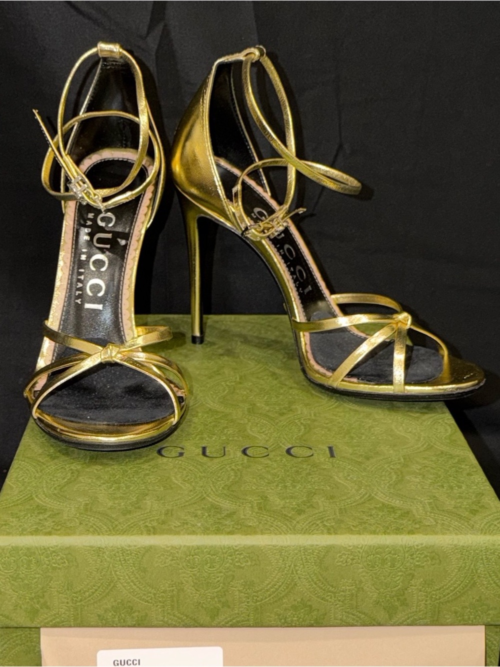 Authentic Gucci Metallic Gold Strappy Stiletto Sandals